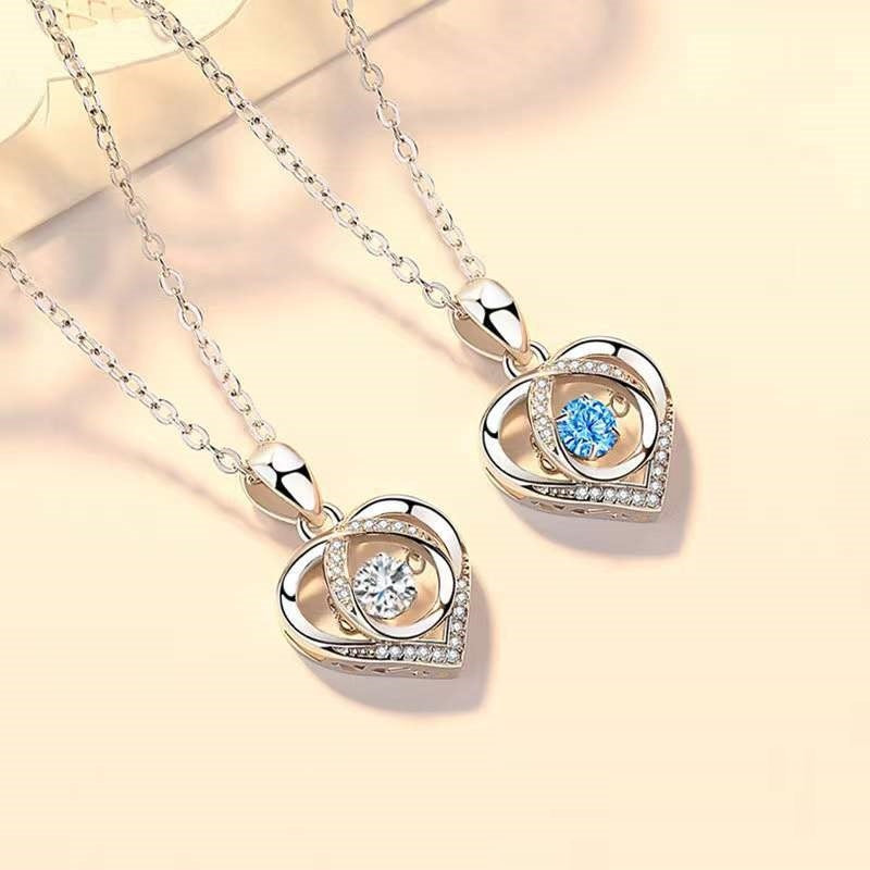 Silver-Plated Heart-shaped Rhinestone Necklace.