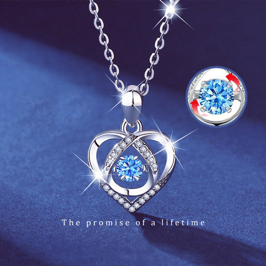 Silver-Plated Heart-shaped Rhinestone Necklace.