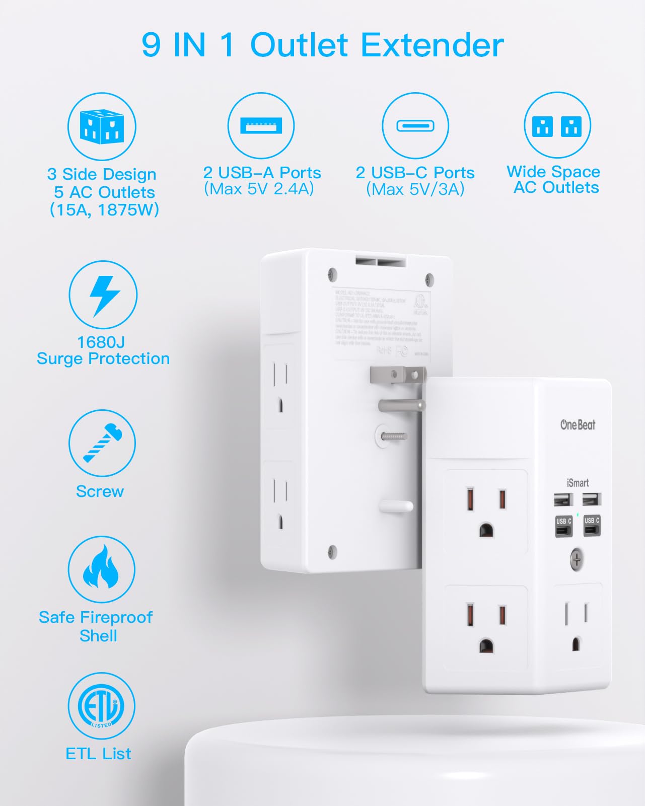 Surge Protector 5 Outlets Extender with 4 USB Ports - Tech Meets Trend