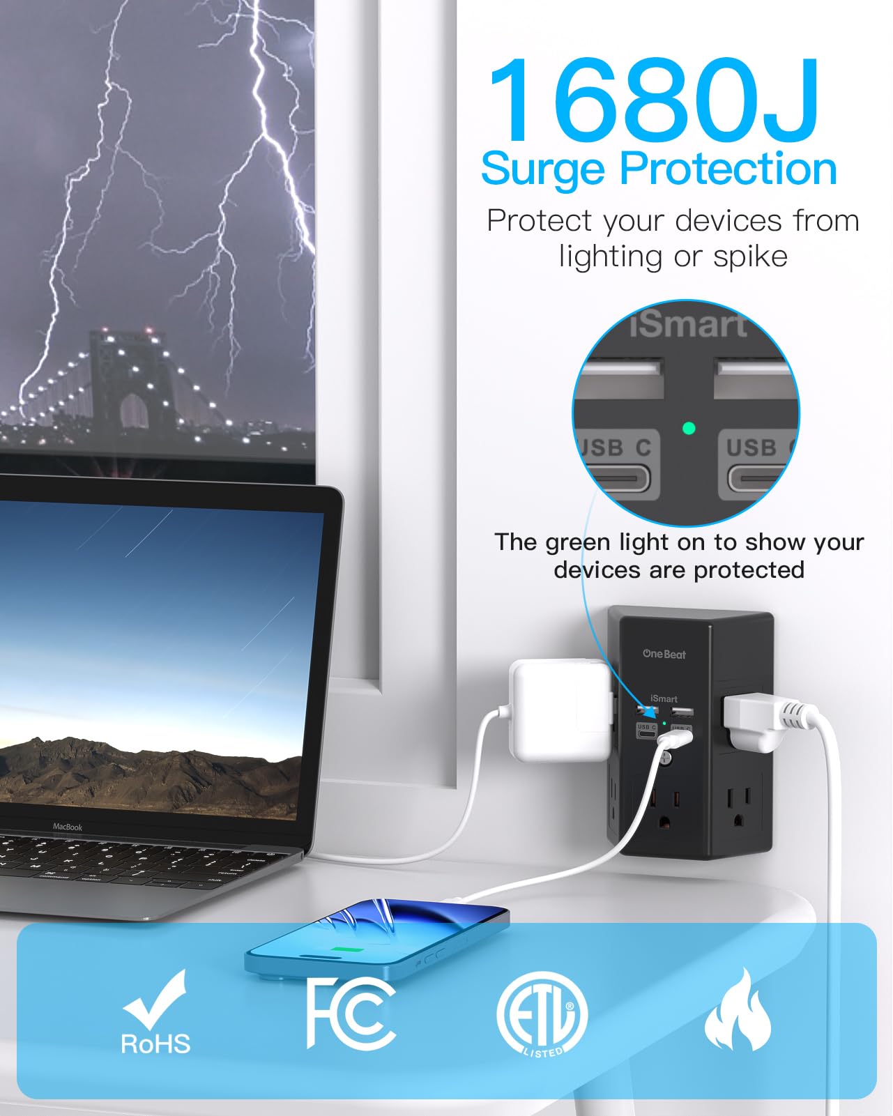Surge Protector 5 Outlets Extender with 4 USB Ports - Tech Meets Trend