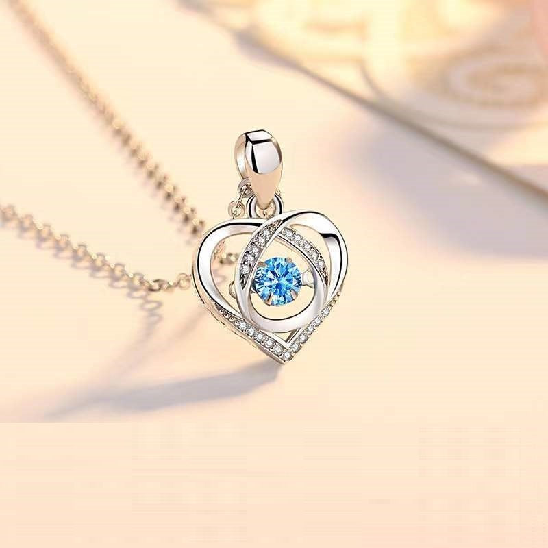 Silver-Plated Heart-shaped Rhinestone Necklace.