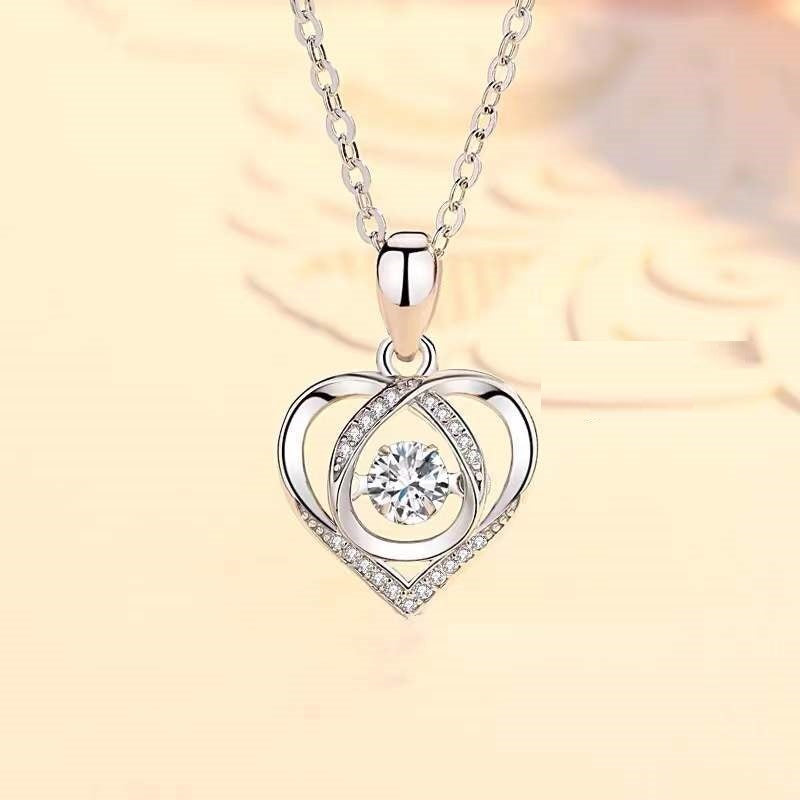 Silver-Plated Heart-shaped Rhinestone Necklace.
